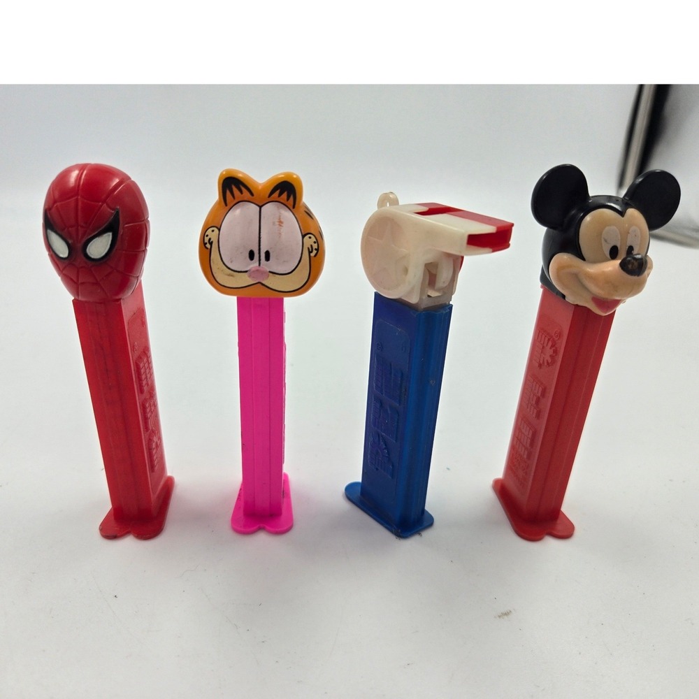 Vintage PEZ Candy Dispenser Lot Spider-Man Garfield Mickey Mouse Whistle 4pc